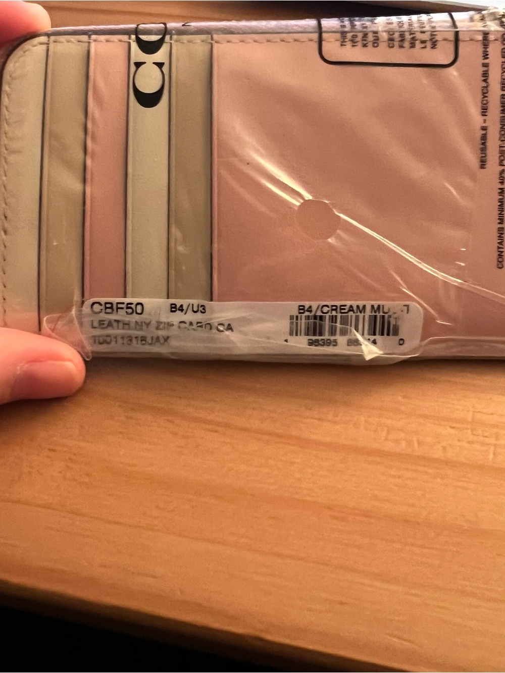 Coach Leather Phone Card Holder in Cream and Pink
